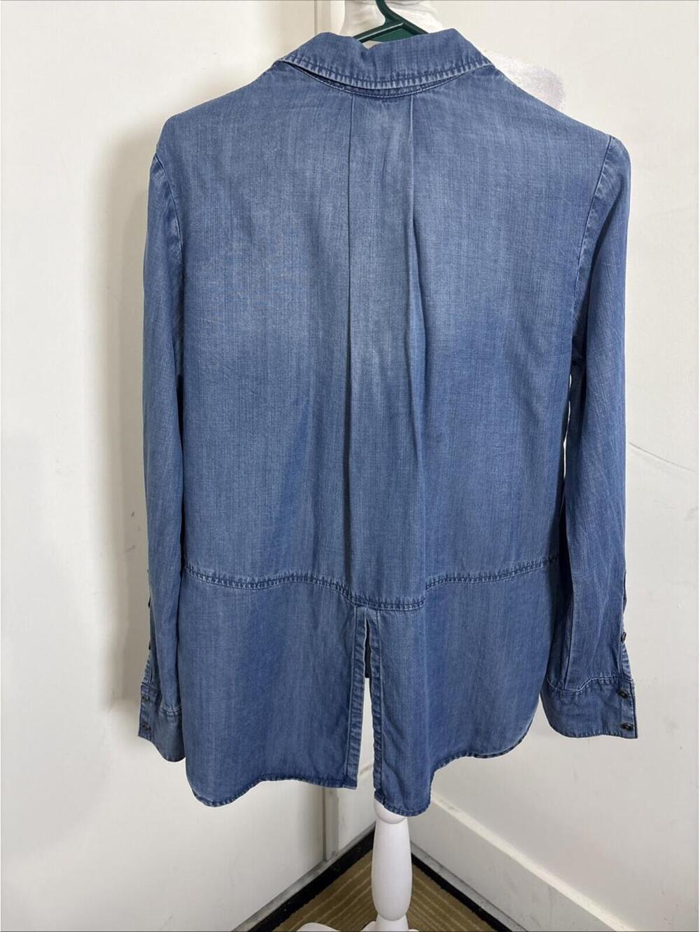 Anthropologie Cloth & Stone Chambray Split Back High Low Blouse Small Boho - Picture 10 of 12